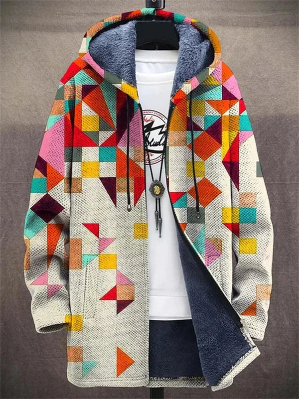 Multifarvet lys patchwork hoodie med lynlås til dame