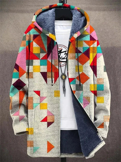 Multifarvet lys patchwork hoodie med lynlås til dame