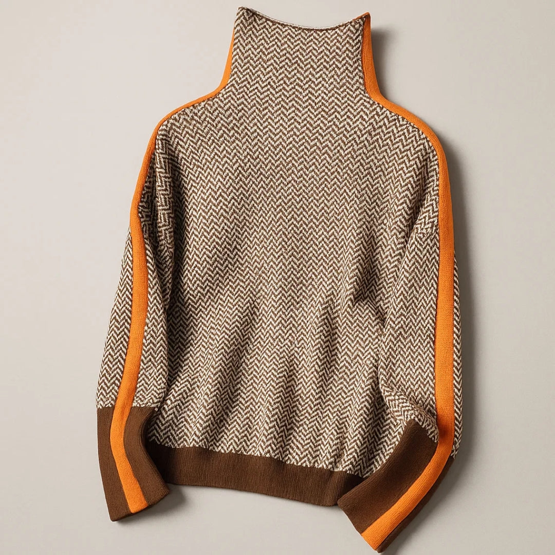 Orange rullekravesweater til dame lagt fladt