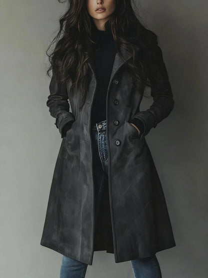 Mørkegrå vintage trenchcoat til dame med knapper