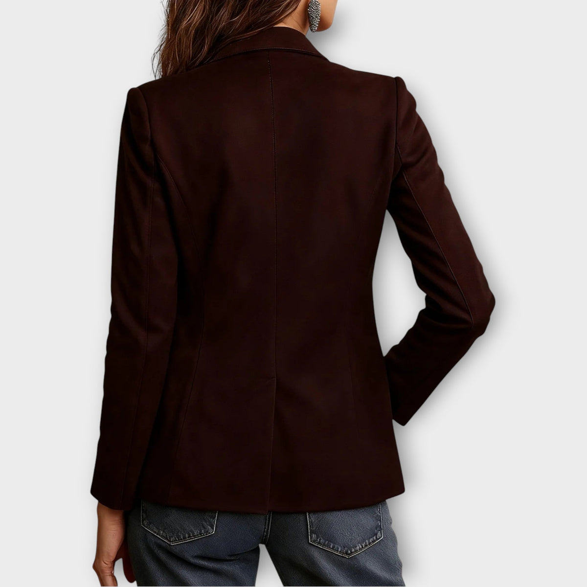 Mørkebrun vintage blazer til dame set bagfra
