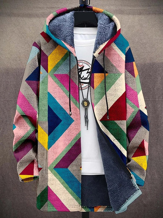 Multifarvet patchwork hoodie med lynlås til dame