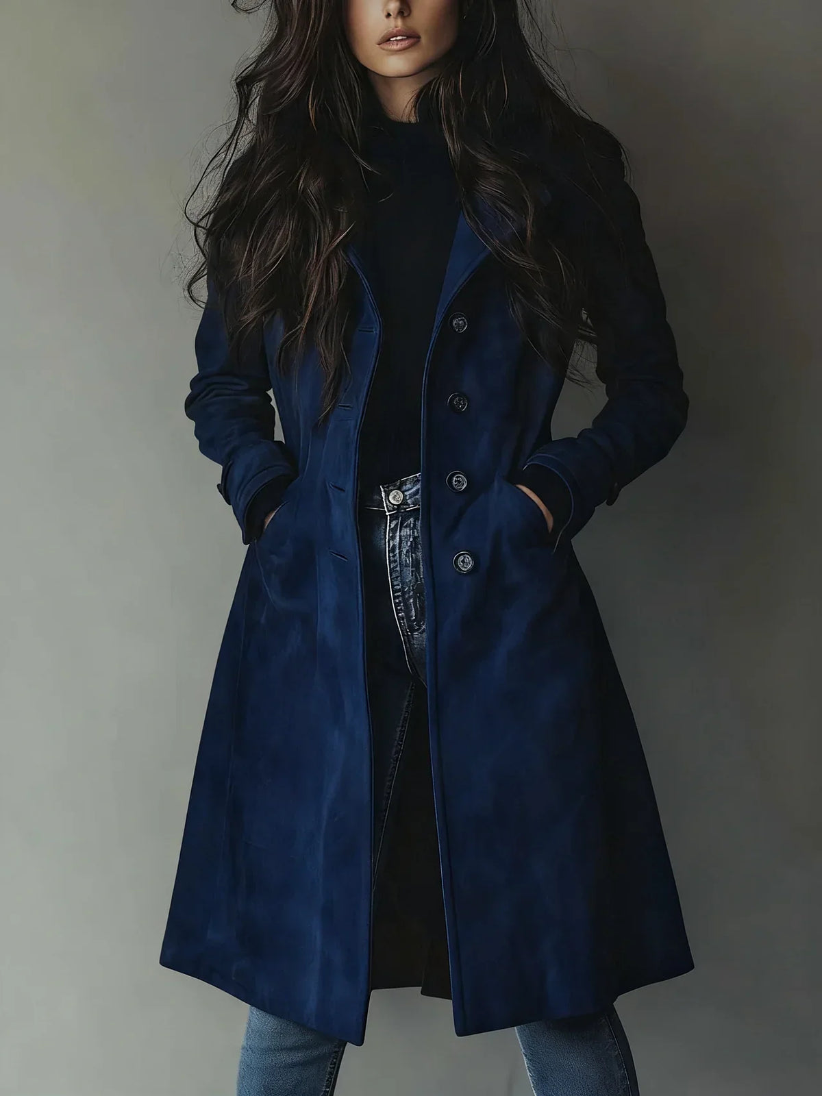 Mørkeblå vintage trenchcoat til dame