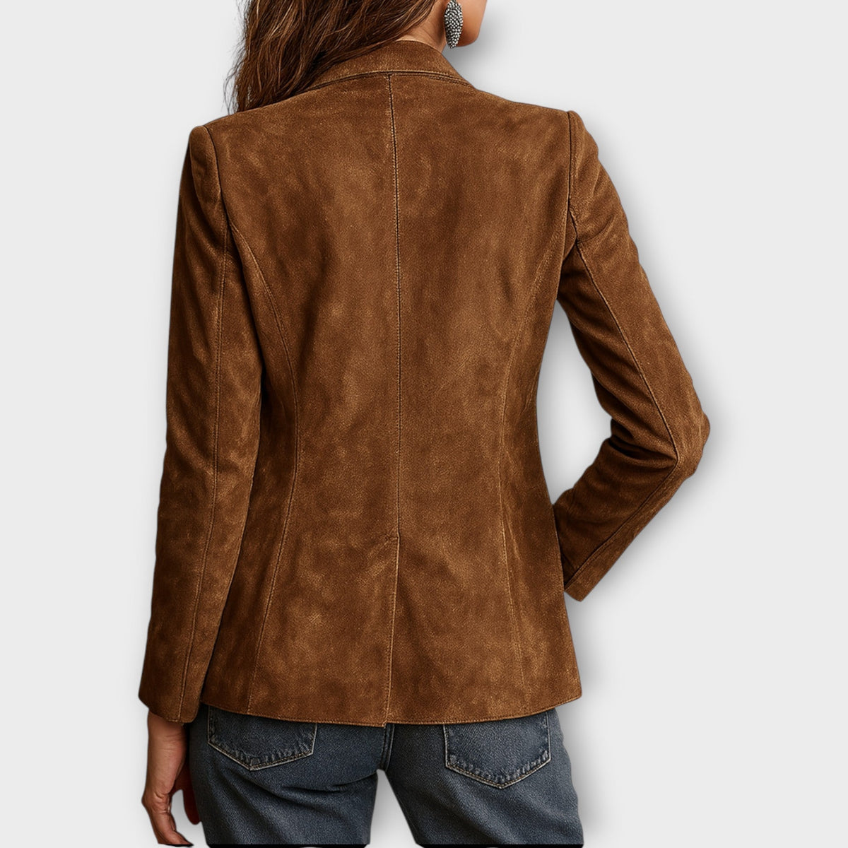 Brun vintage blazer til dame set bagfra