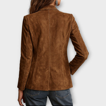 Brun vintage blazer til dame set bagfra