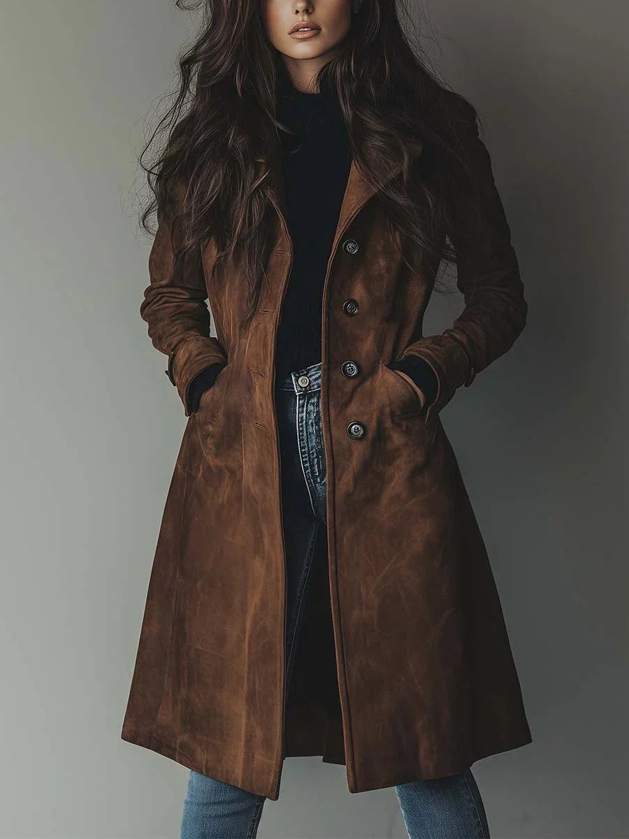 Brun vintage trenchcoat til dame med knapper