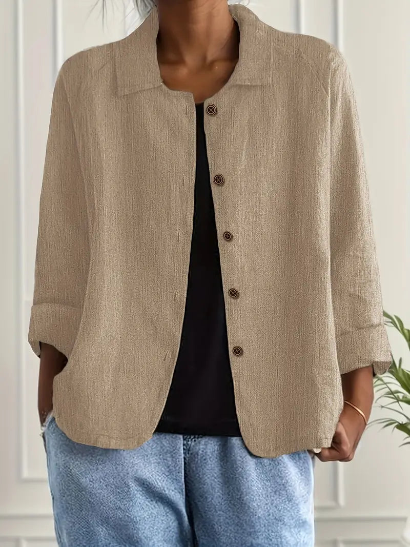 Khaki skjortejakke til dame med knapper