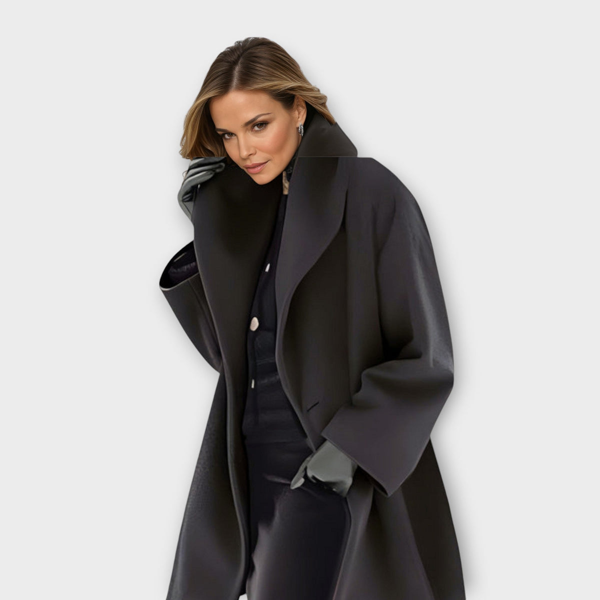 Sort oversize frakke med sjalskrave til dame