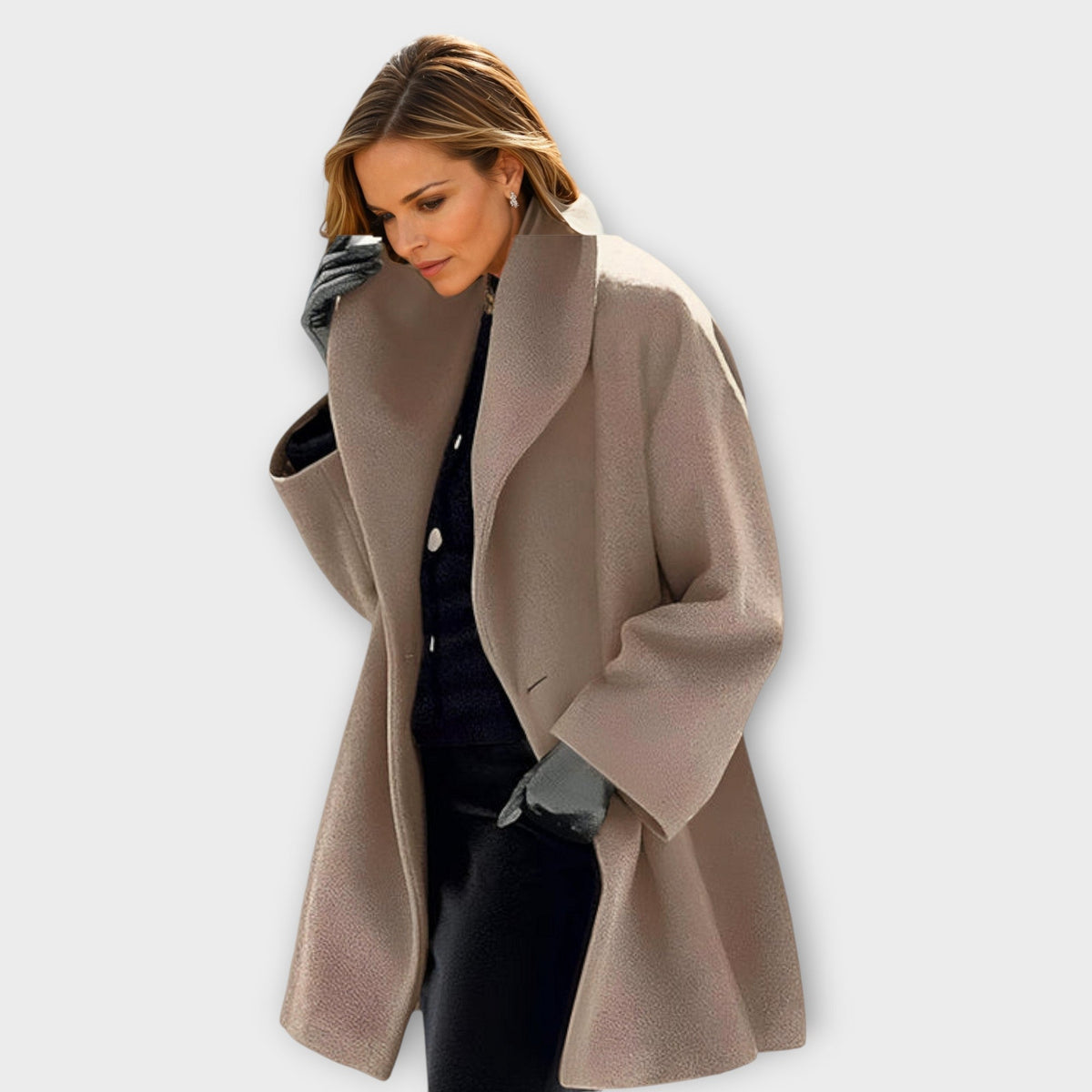 Khaki oversize frakke til dame med sidelommer