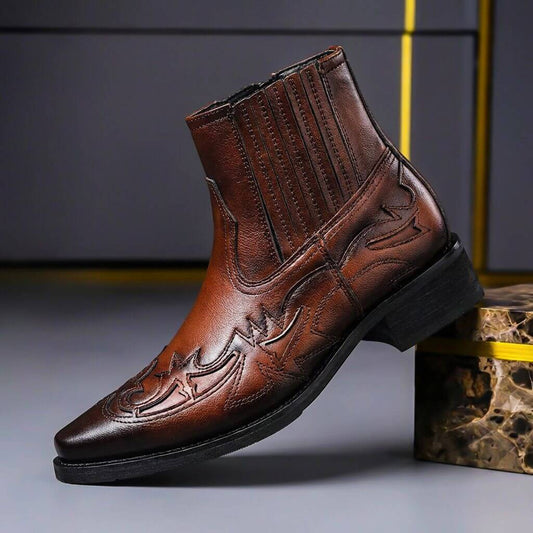Western Chelsea boots med spids snude i cognac