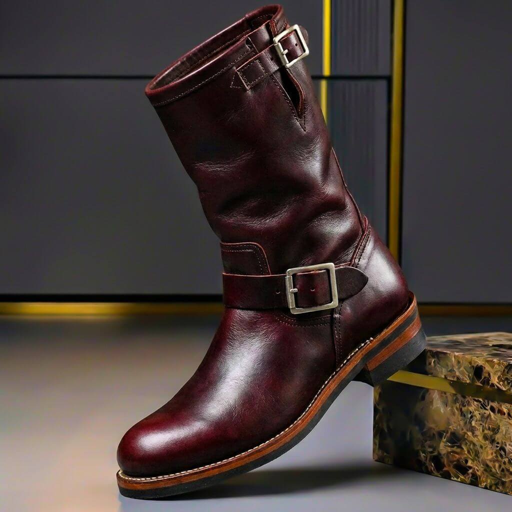 Engineer boots med 2 spænderemme og slidt look i bordeaux