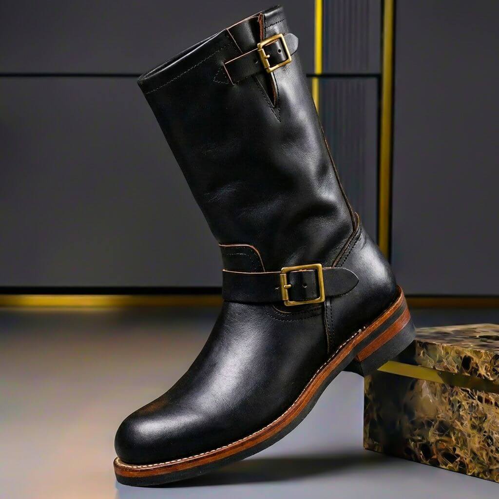 Engineer boots med 2 spænderemme og slidt look i sort